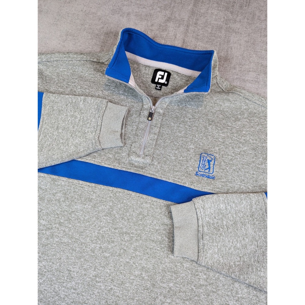 Footjoy Sweater Mens XL Gray Blue Quarter Zip Knit Pullover Performance Ribbed